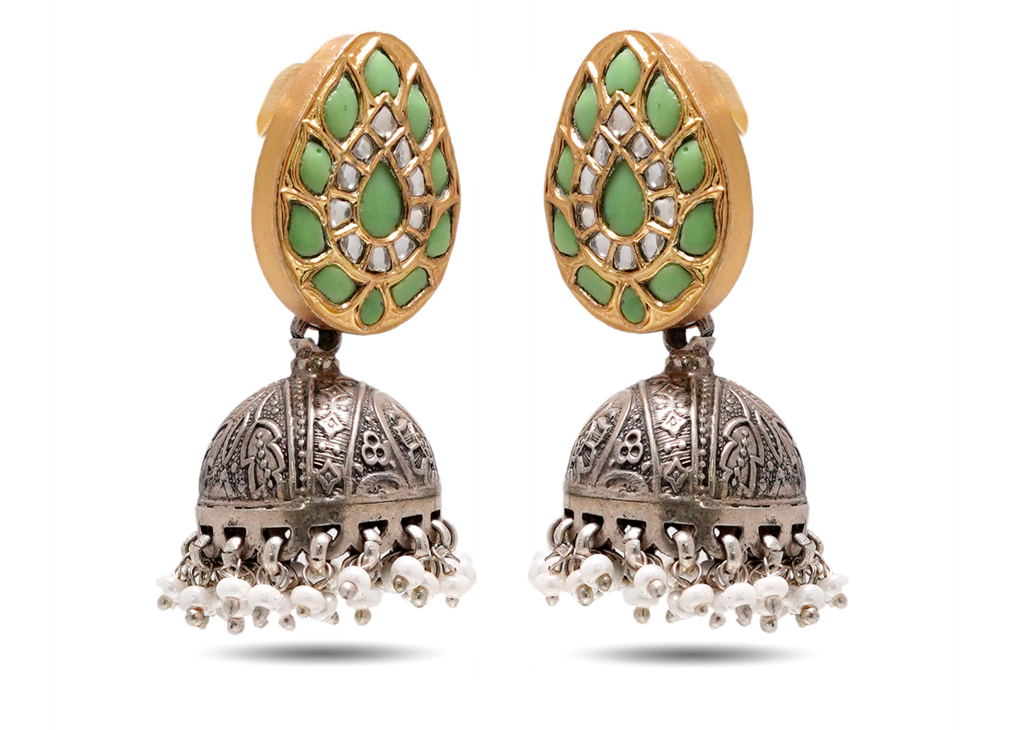 925 Silver Golden Fusion Jhumki Earring image 0
