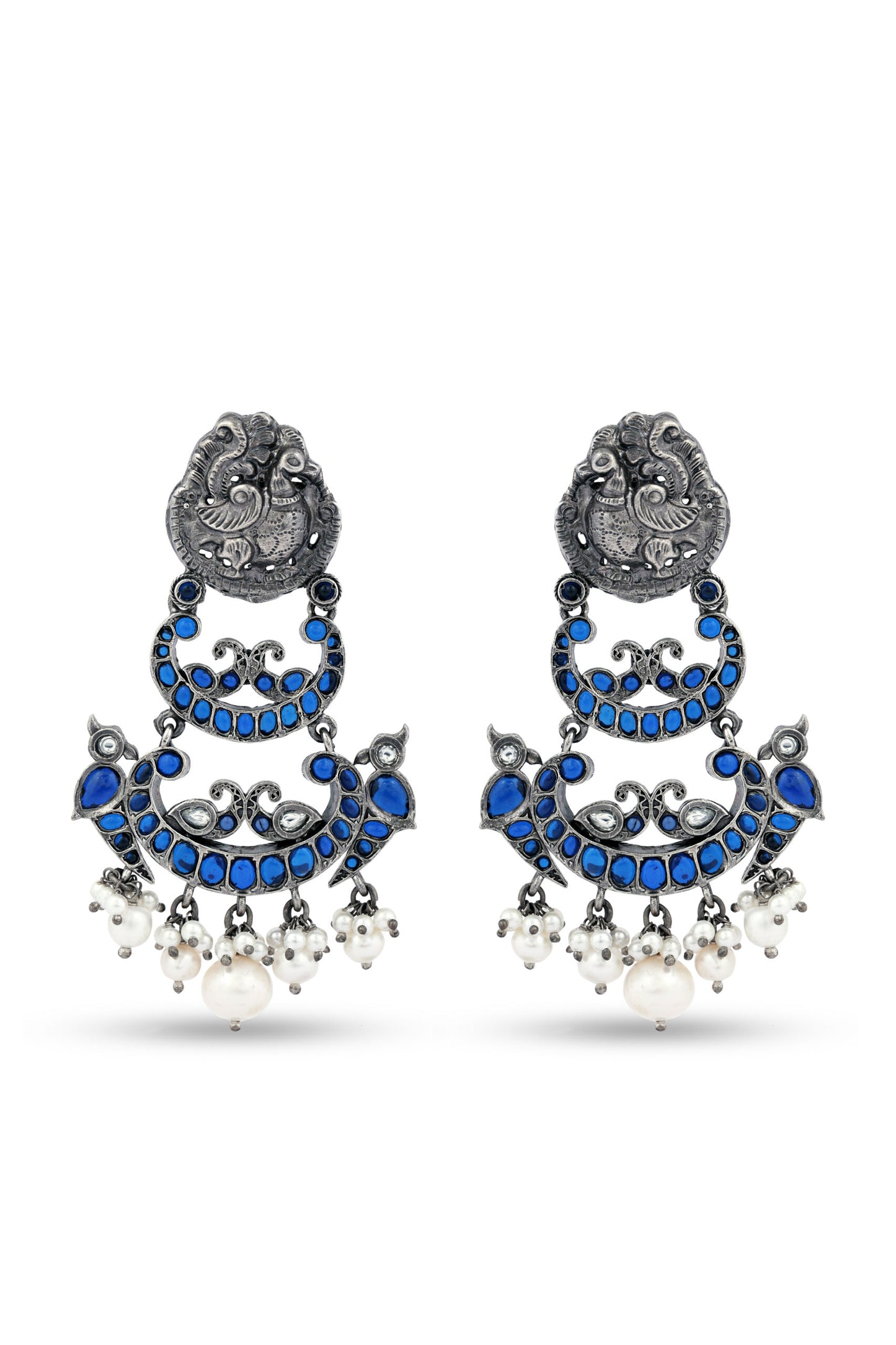 Silver 925 Stunning Peacock Design with Blue stone Earring image 0