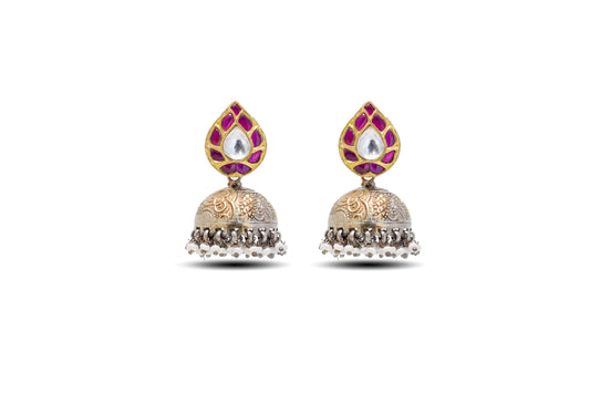 925 Silver Gold Plated With Ruby Jhumki Earring image 2
