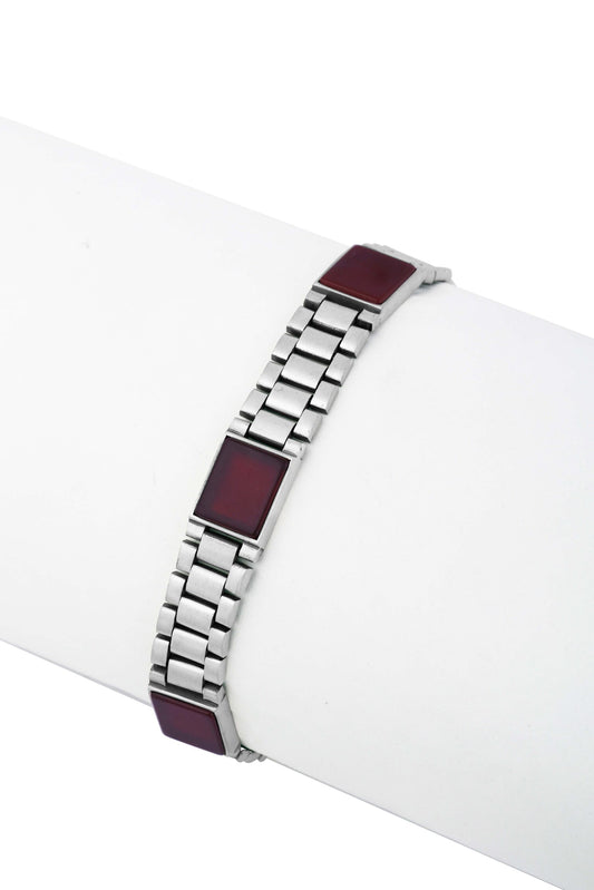 Silver 925 Rolex Fancy Link Maroon Onyx Bracelet image 1