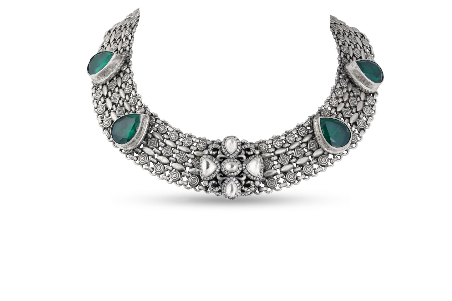 Silver Handcrafted Necklace with Green Stone image 1