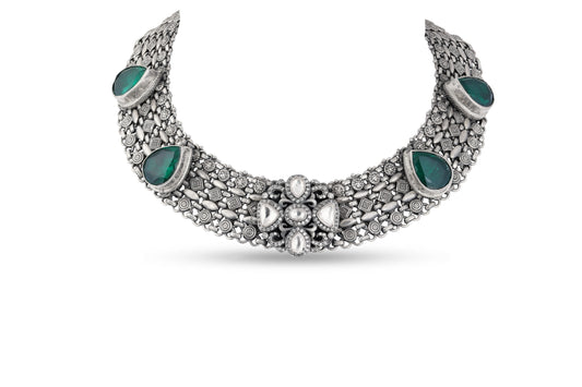 Silver Handcrafted Necklace with Green Stone image 1