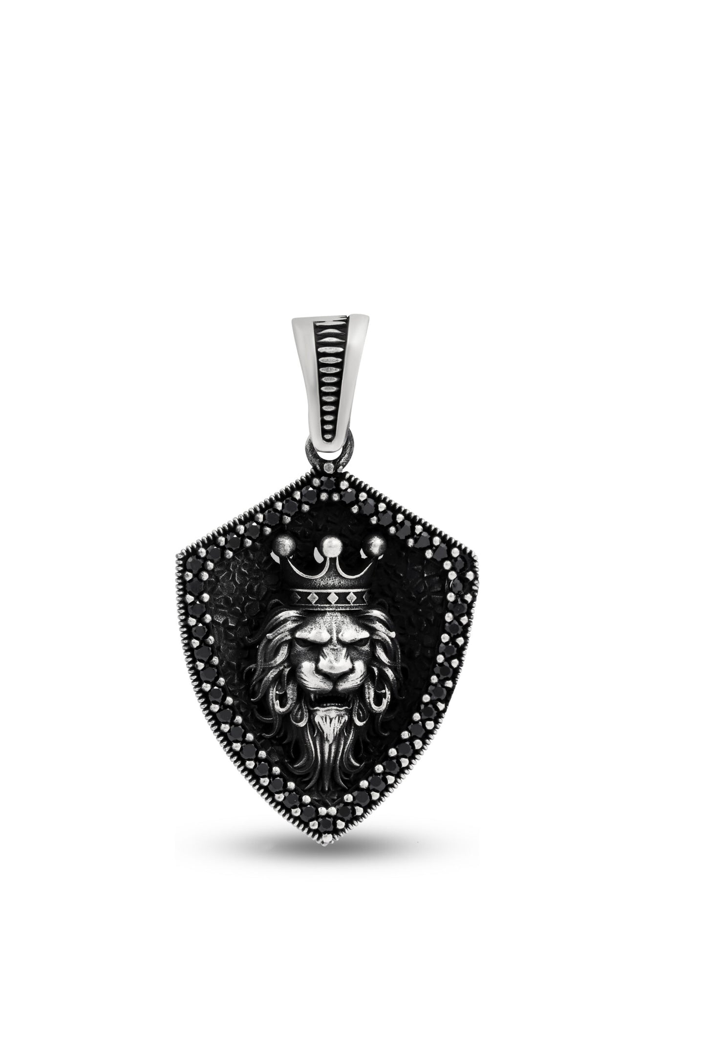 Sterling Silver Solid Handmade Lion Face Pendant with Cubic Zirconia Stone image 0