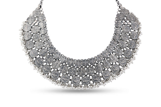 White Finish Tribal Necklace In Sterling Silver image 1