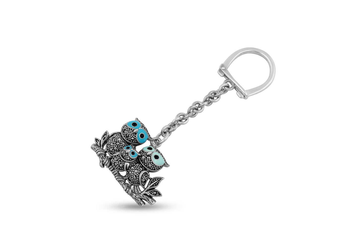 Three Owls Charm Silver Keyring image 1