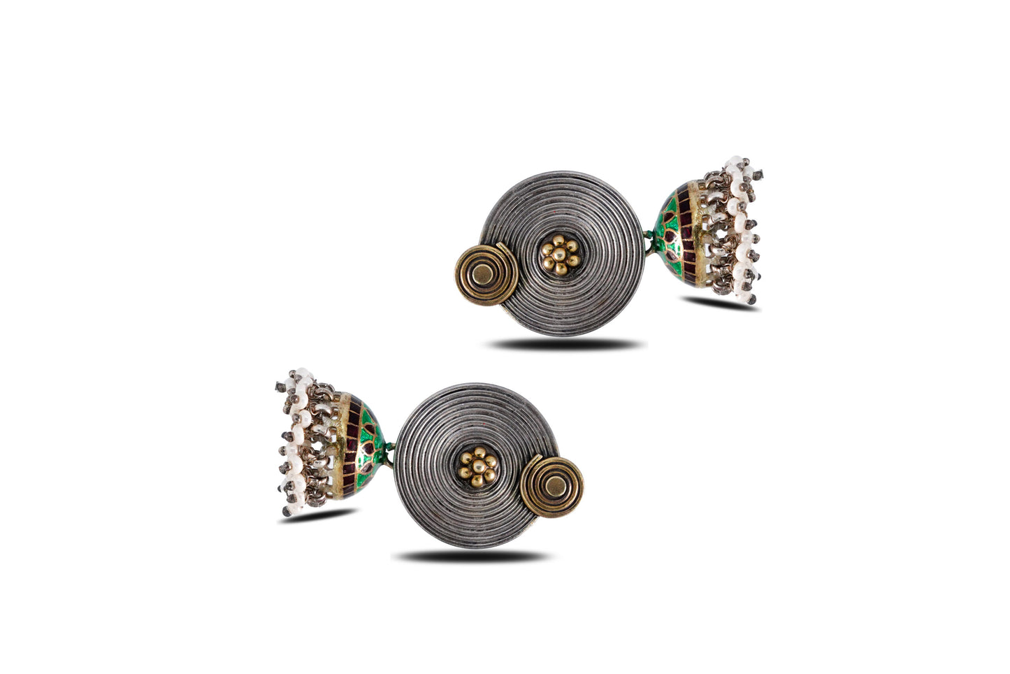 92.5 Silver meena kari designer jhumka earring image 1