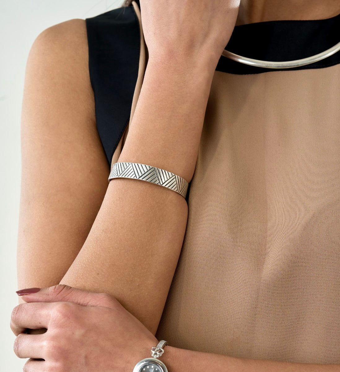 Sterling Silver Ridgid Triangle Men's Cuff Bracelet