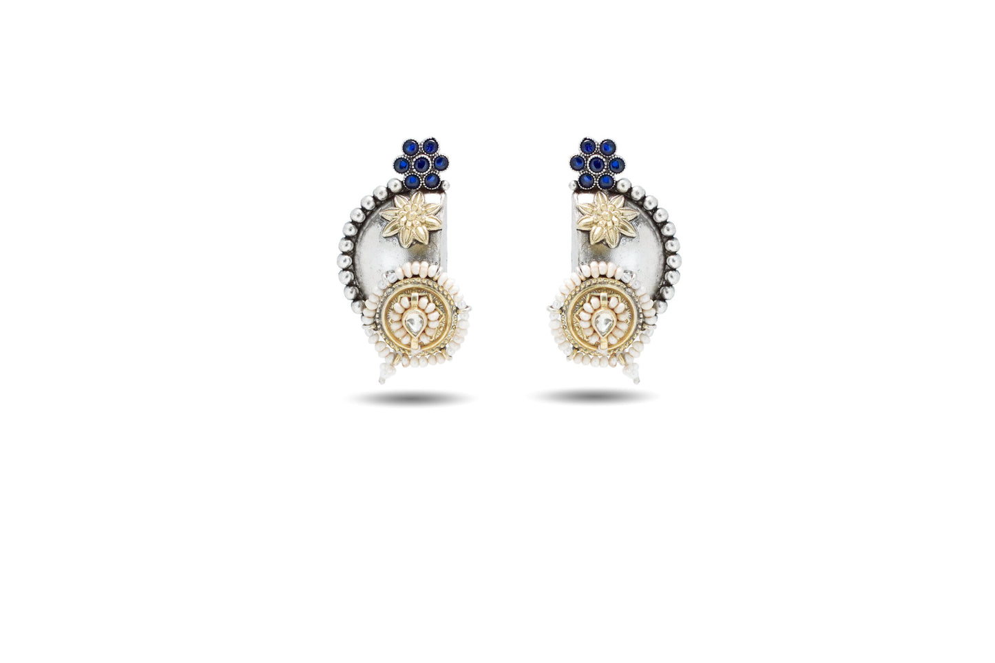 92.5 Silver Royal Blue Kundan Earring image 0