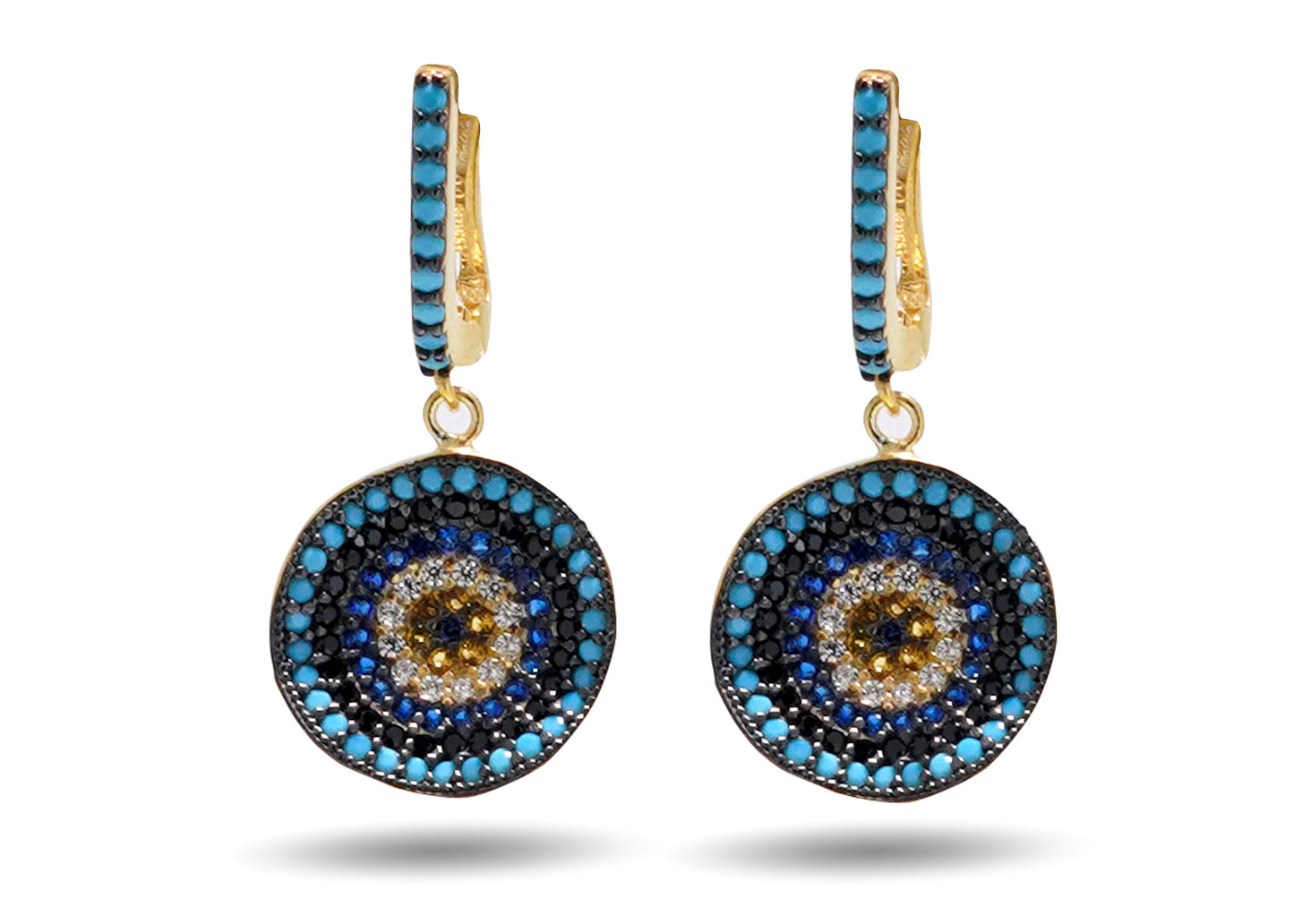 925 Silver Gold Plated Evil Eye Earring image 0