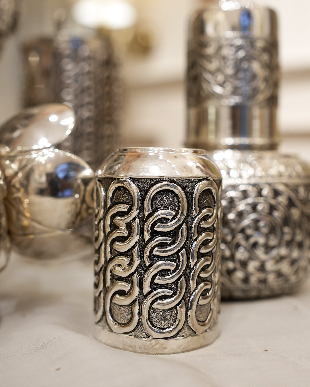 925 silver Chain Pattern Jug & Glasses Set