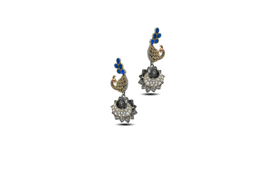92.5 Silver Peacock Style Dangler Earrings With Blue Stone image 2