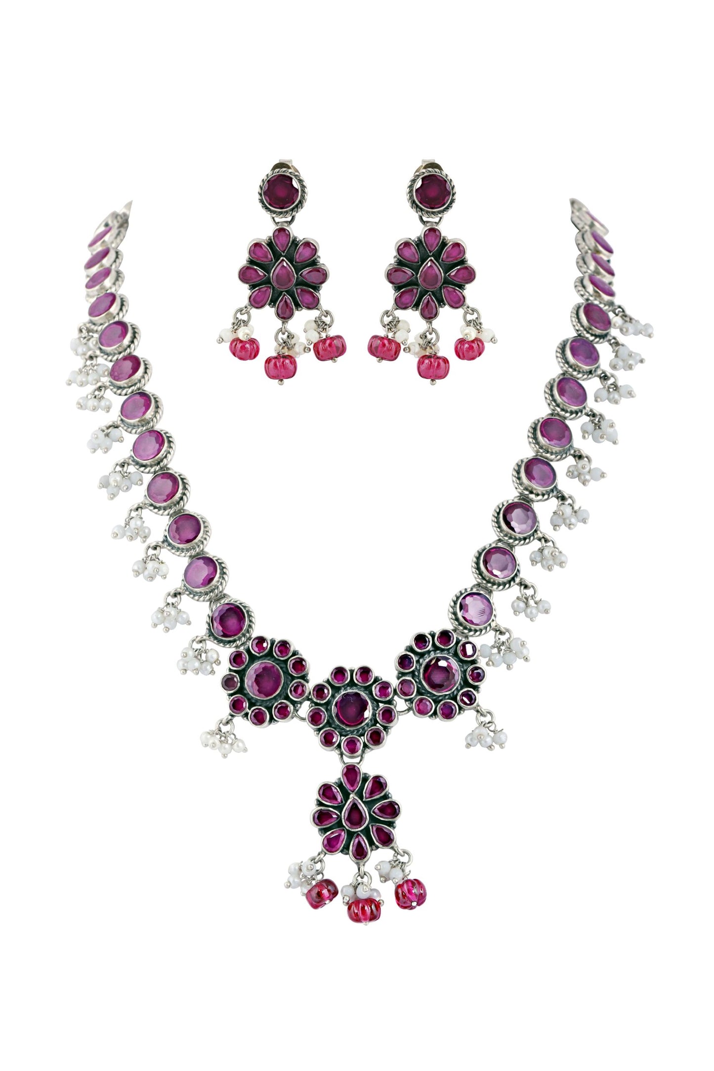 Pink Necklace Set with Pearl Drop image 0