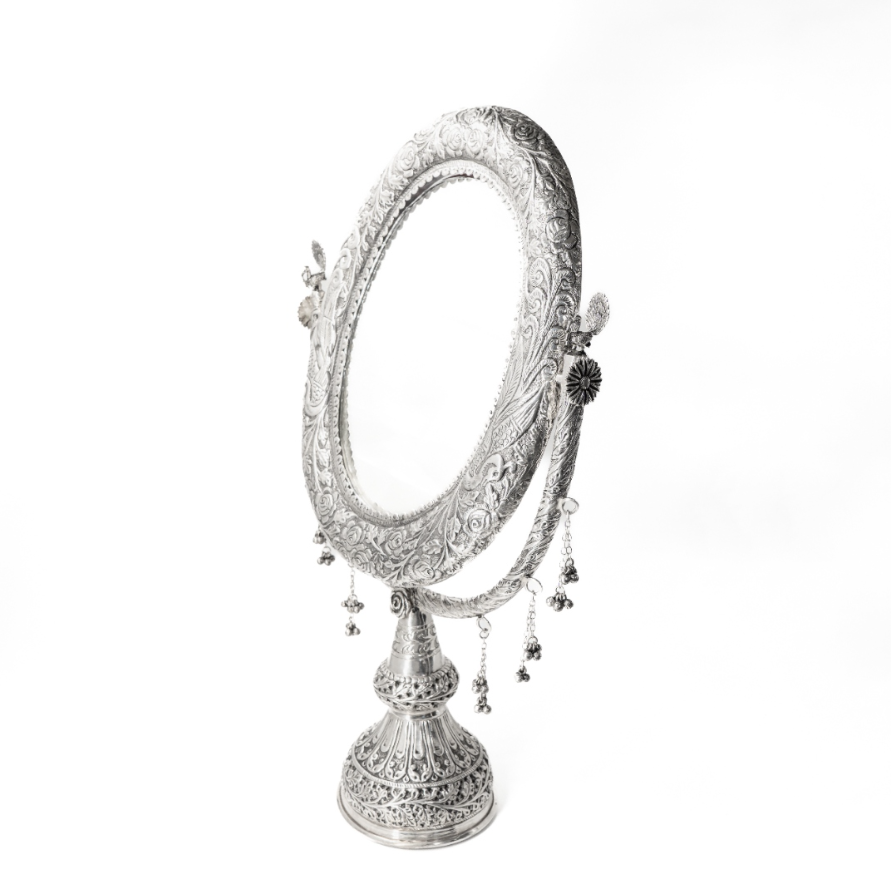 925 silver Antique Engraved Oval Table Mirror