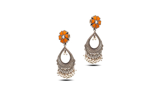 92.5 Silver Chandbali Earring with Orange Blossom image 2
