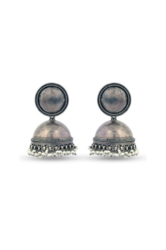 Real Silver Replica Jhumka with Pearl Drops