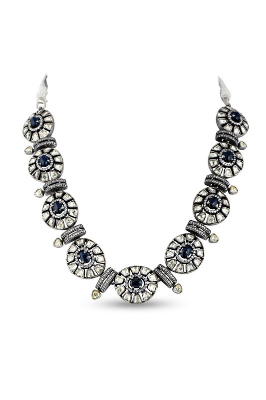 Sterling Silver with Blue Stone Necklace & Earrings Set image 1