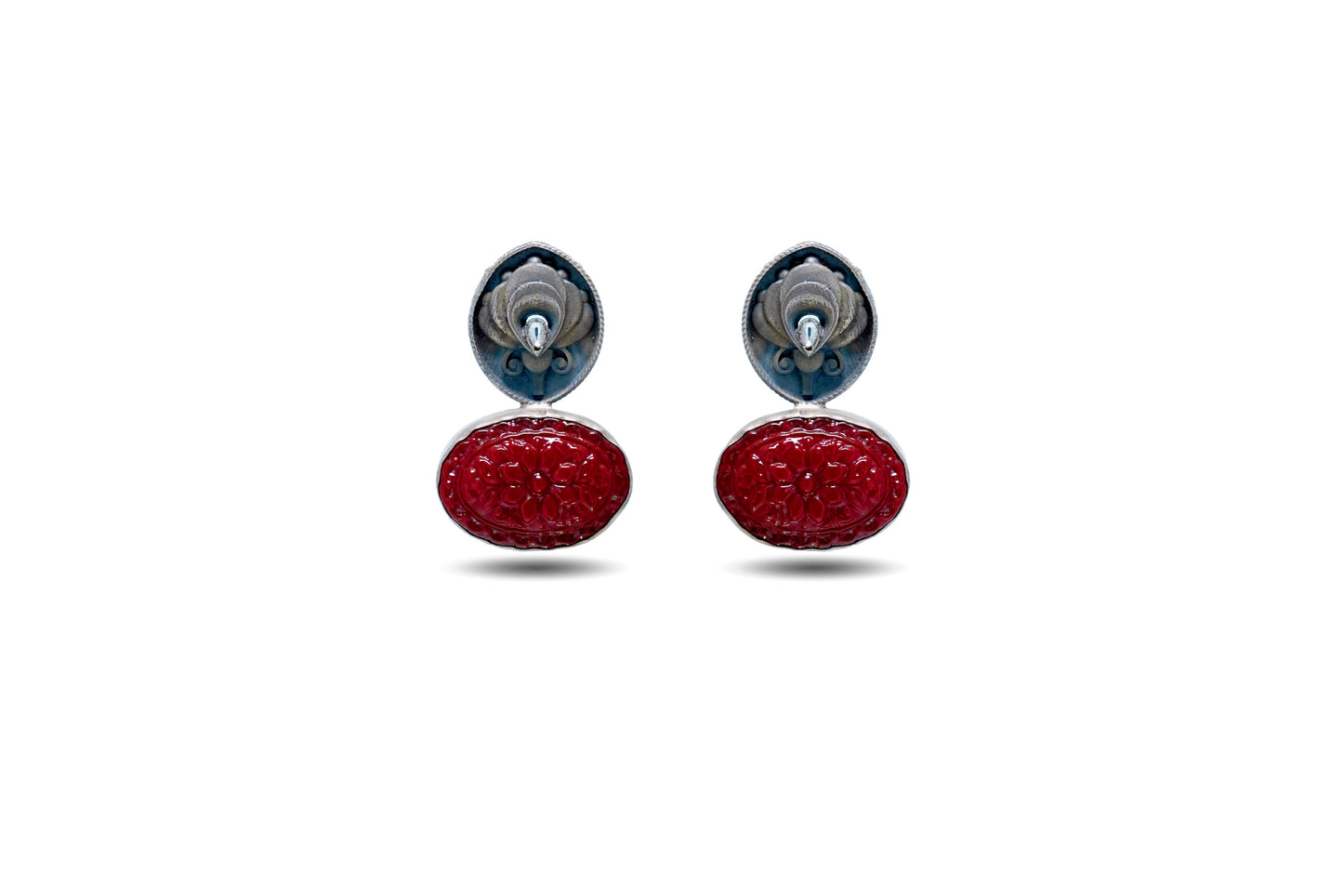 925 Silver Oxidized look With Red Stone Earring image 0