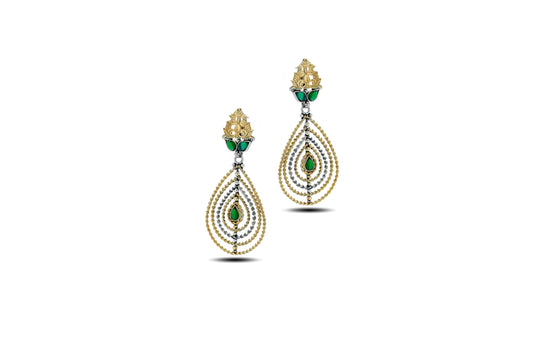 92.5 Silver Multi-Layered Green Onyx Dangle Earrings And Golden Accents image 1