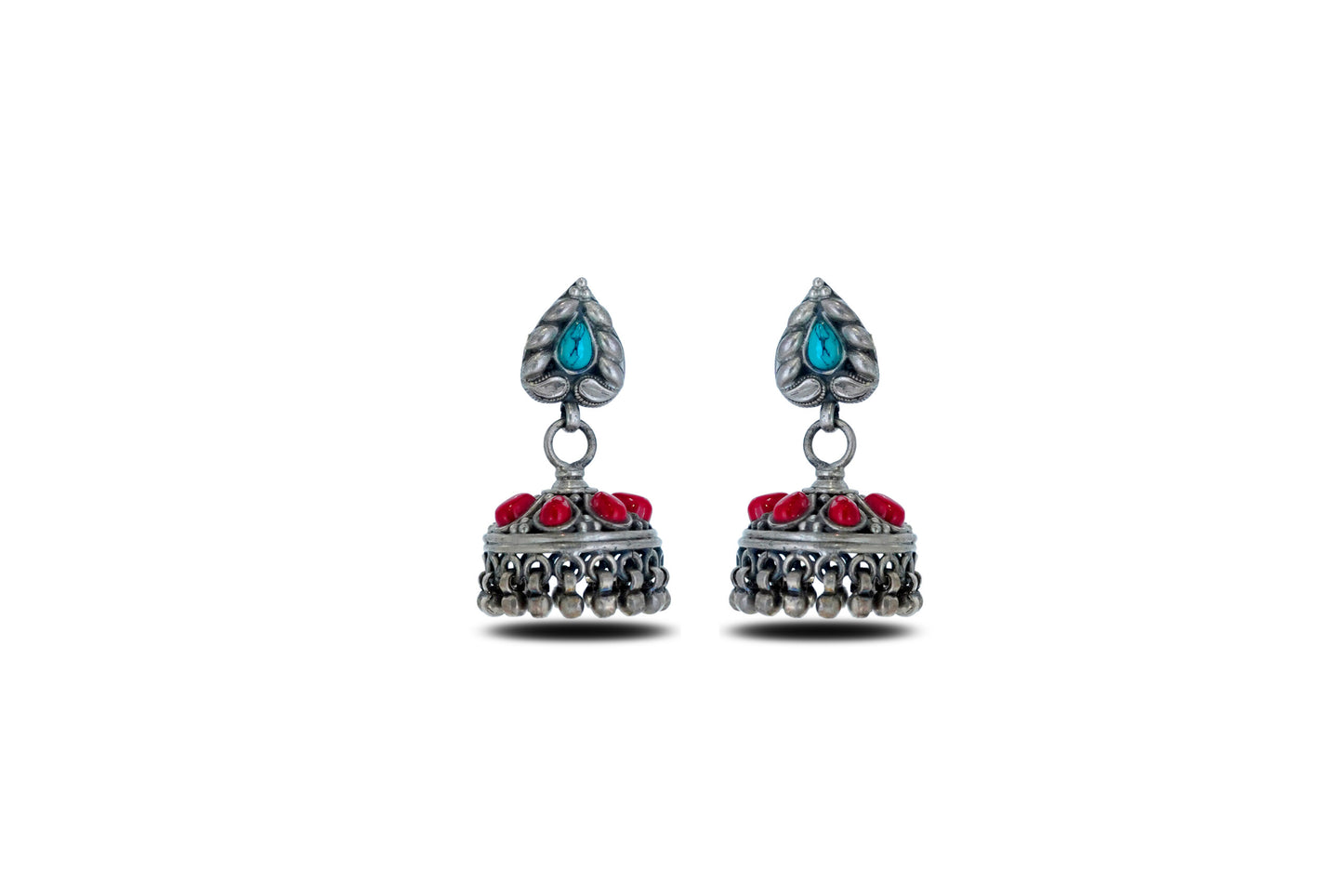 925 Silver Ruby-Turquoise Blossom Drops image 0