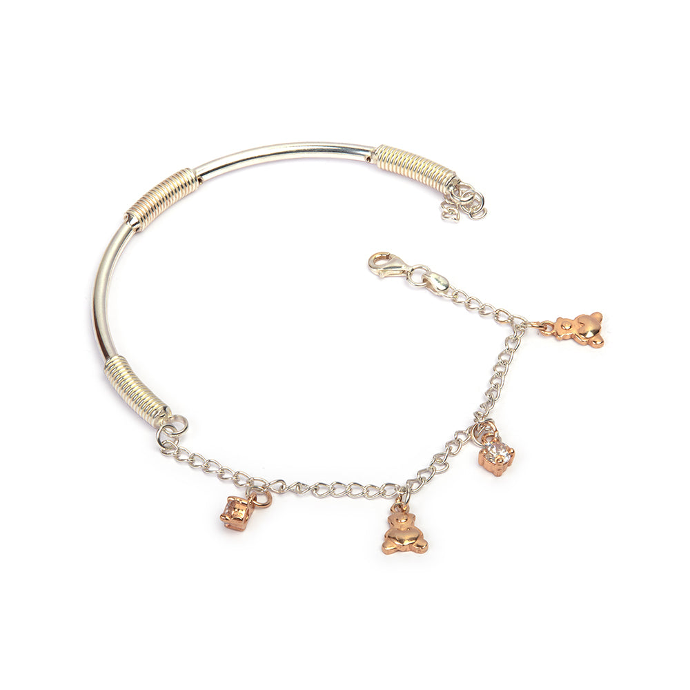 Half-Bangle Style Anklet in 92.5 Silver with Rose Gold Charms