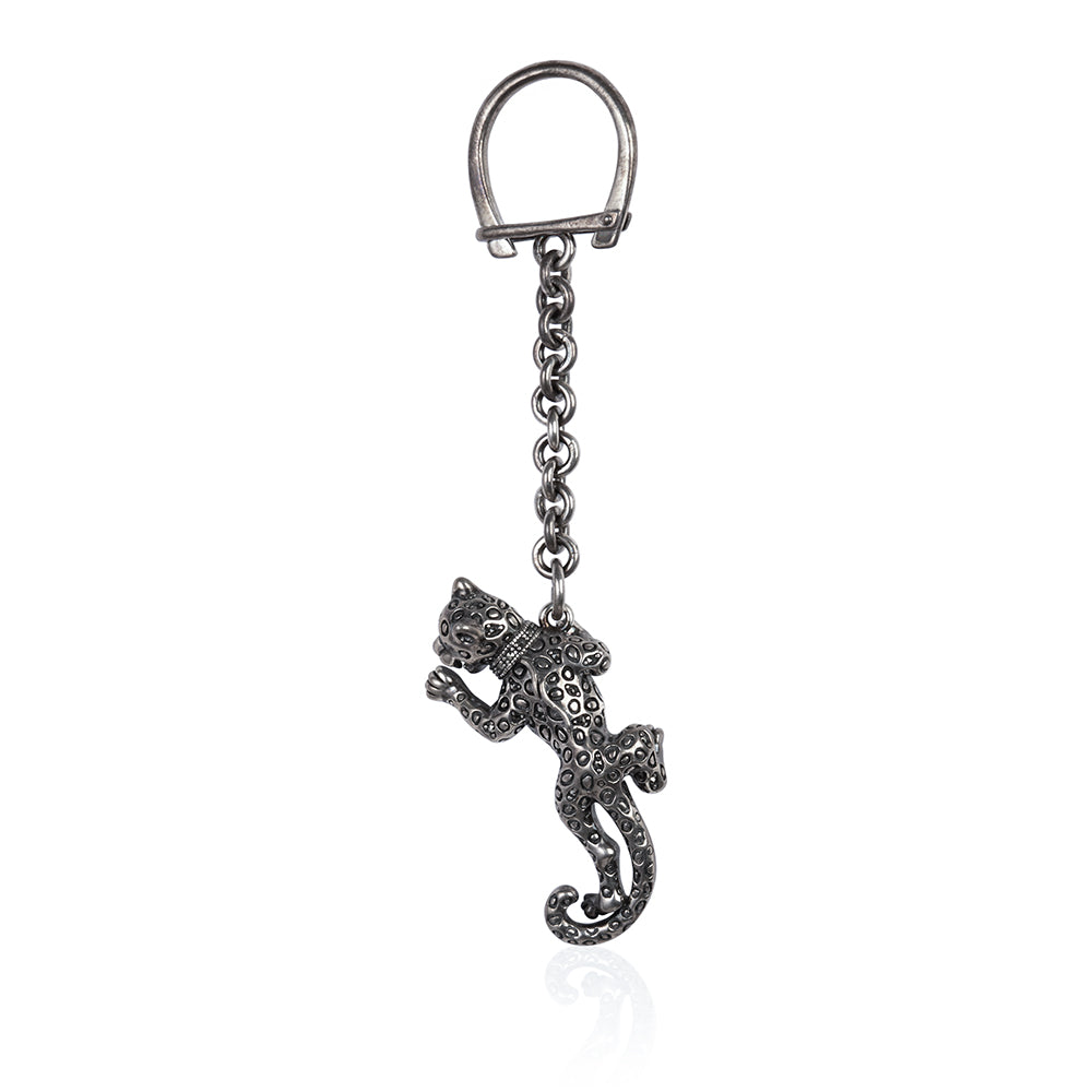 Sculpted Silver Cheetah Figure Keychain