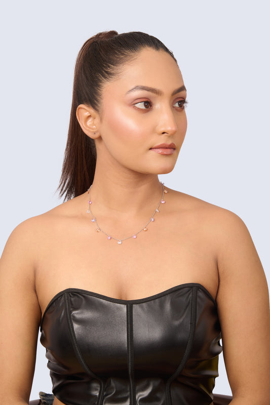 Sterling Silver Dangle Station Necklace with Pastel Multi-Colored Gemstones