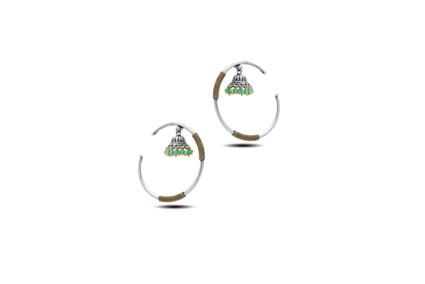 92.5 Silver Traditional Green Jhumka Hoop Earring image 1