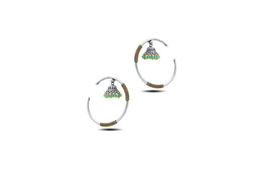 92.5 Silver Traditional Green Jhumka Hoop Earring image 1