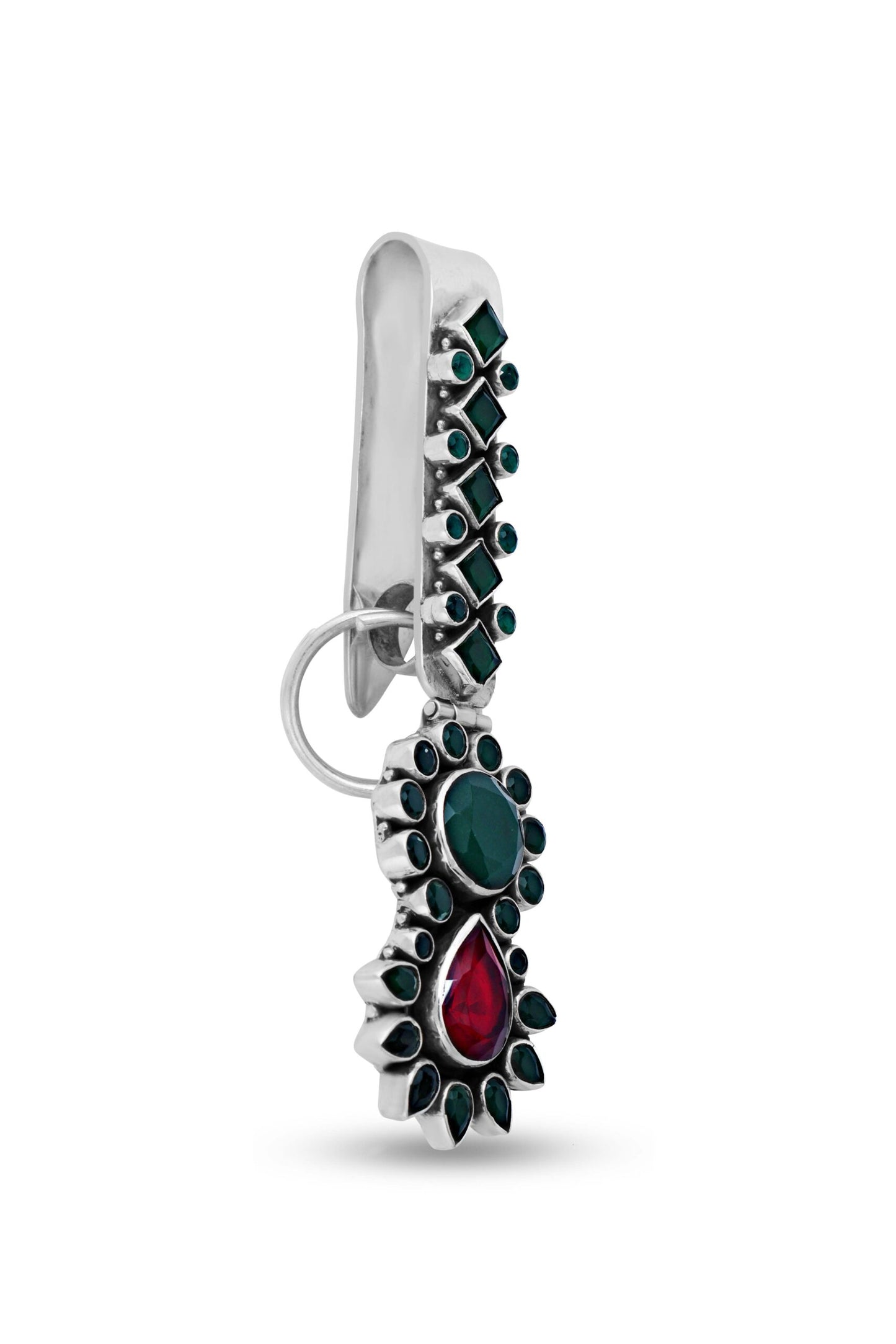 Red & Green Stone Sterling Silver Guccha image 2