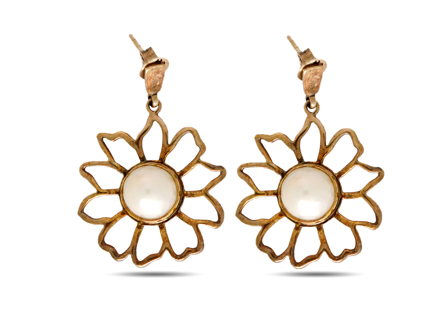 92.5 Silver Sunflower Pearl Earrings image 0