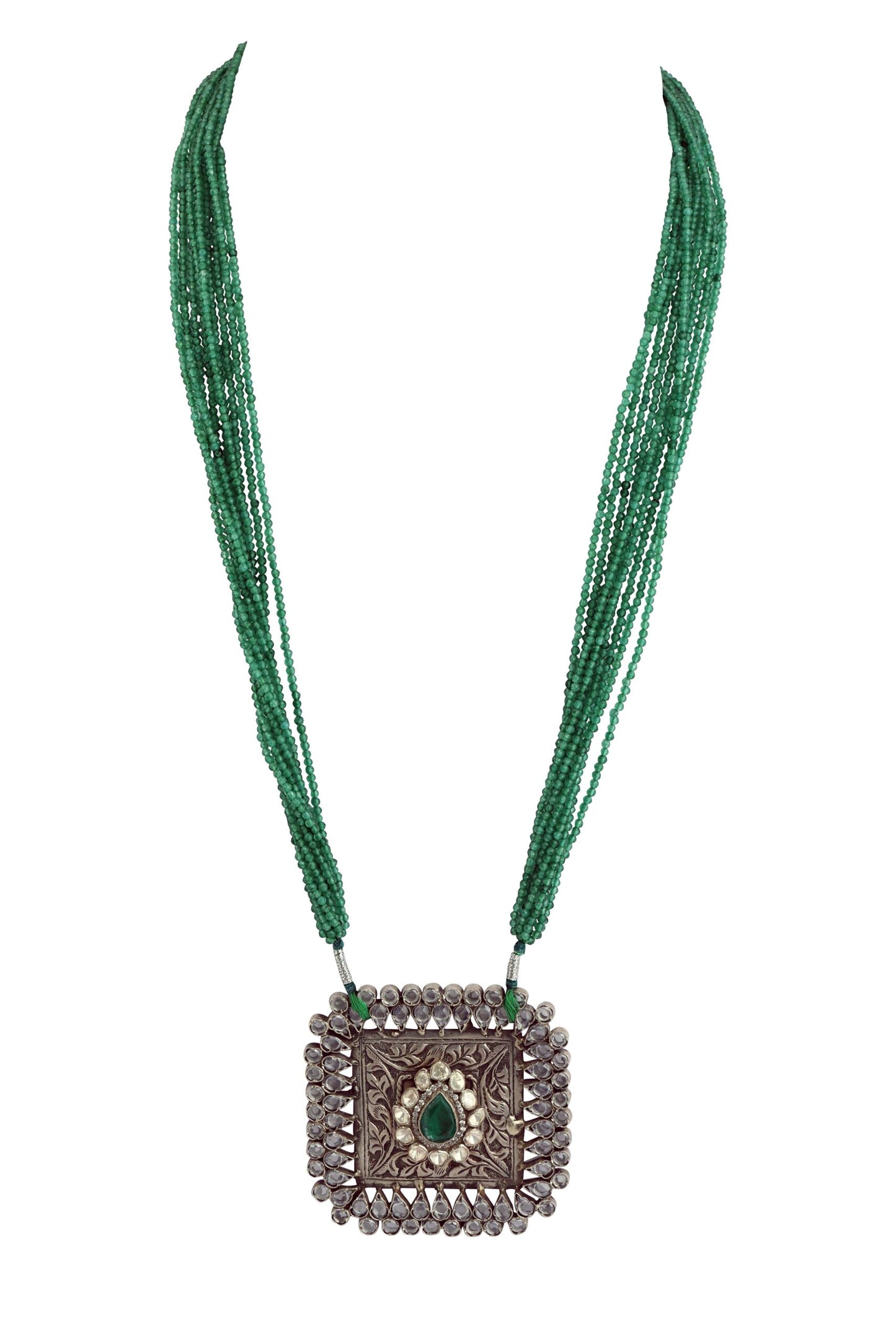 Green Beads Silver Necklace image 0