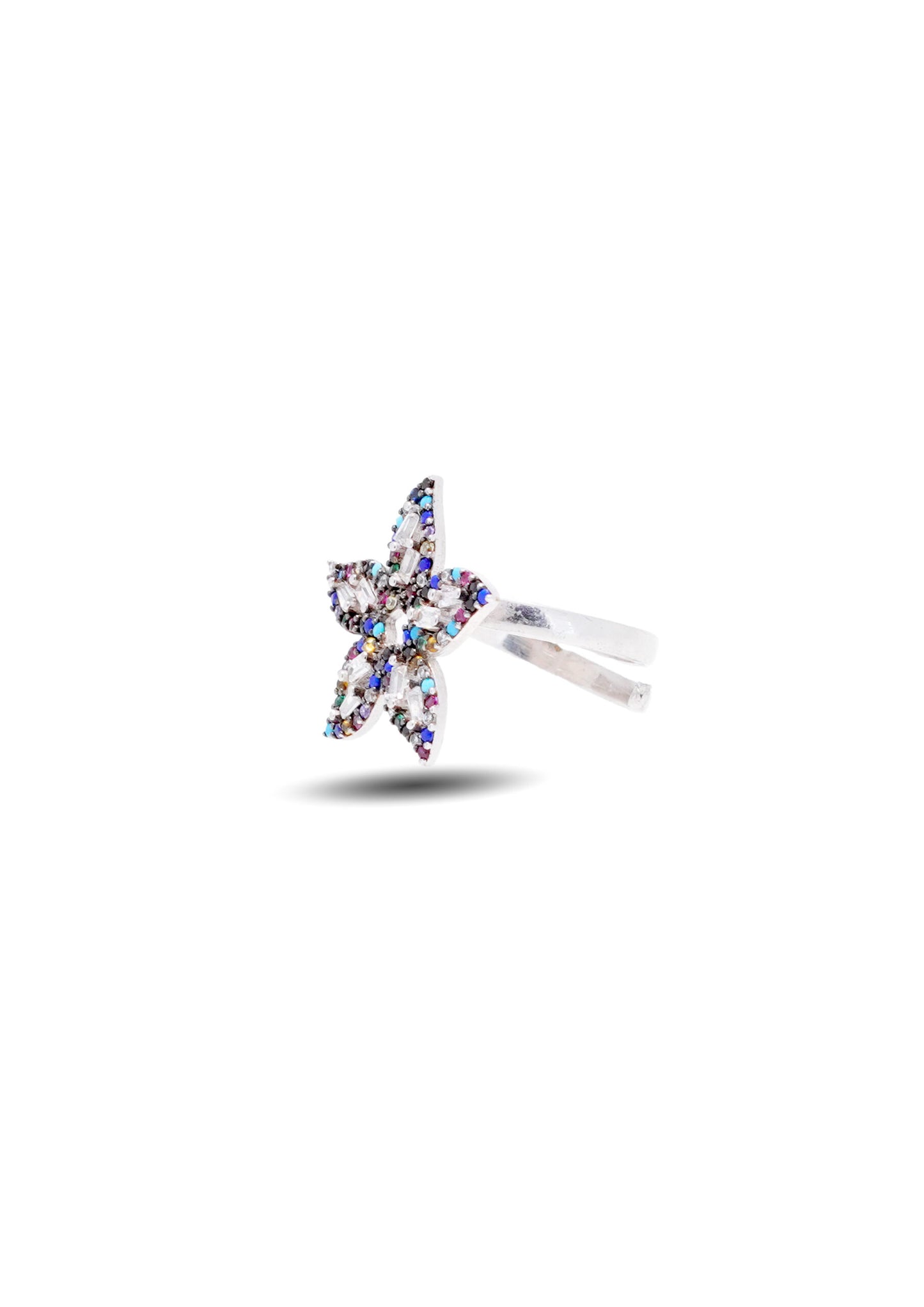 92.5 Silver Multi-Gem Flower Ring image 1