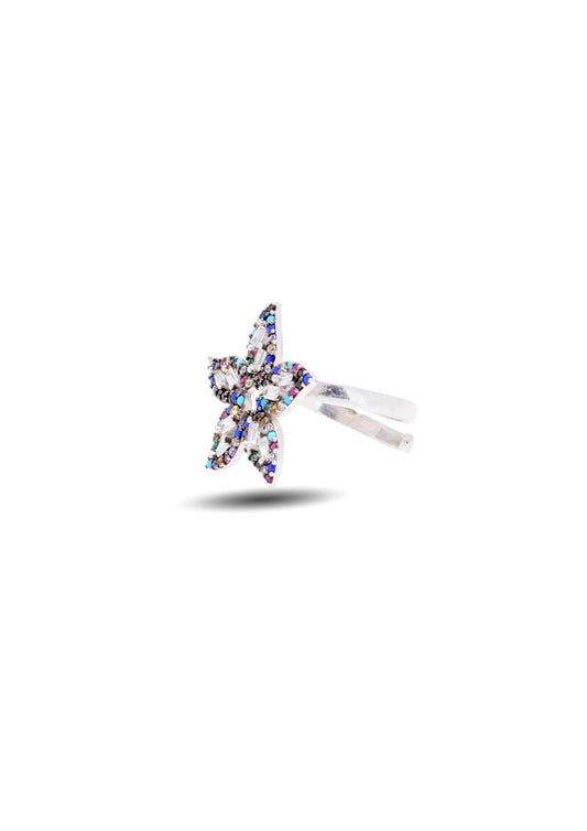 92.5 Silver Multi-Gem Flower Ring image 1