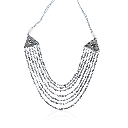 Amaris Silver Tone Cascading Bib Necklace with Triangular Elements