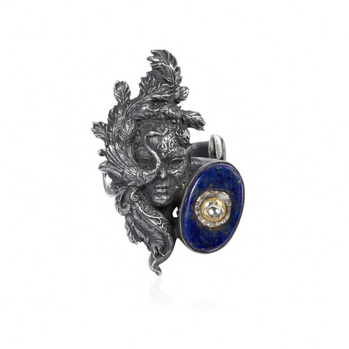 Verdant Guardian Lapis Lazuli Oxidized Silver Ring