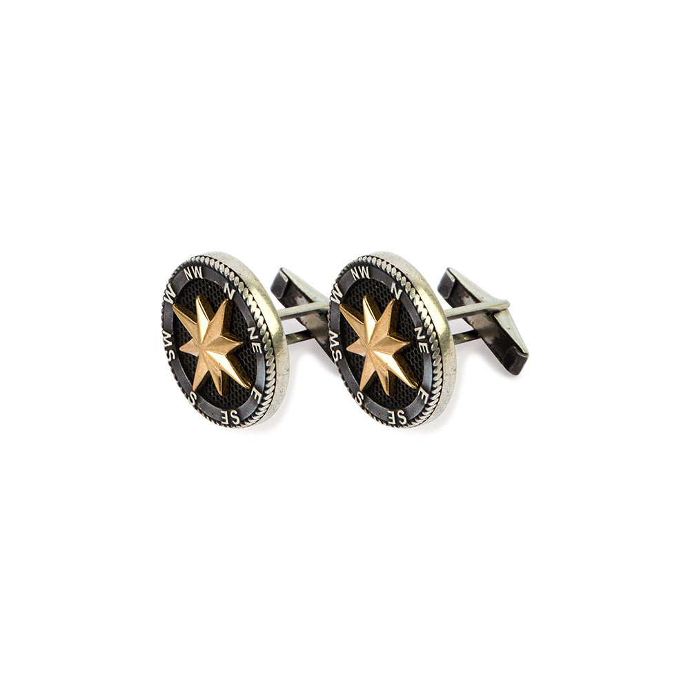 Round Nautical Compass Cufflinks in 925 Silver