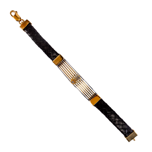 Men's Crown Emblem Braided Leather Bracelet
