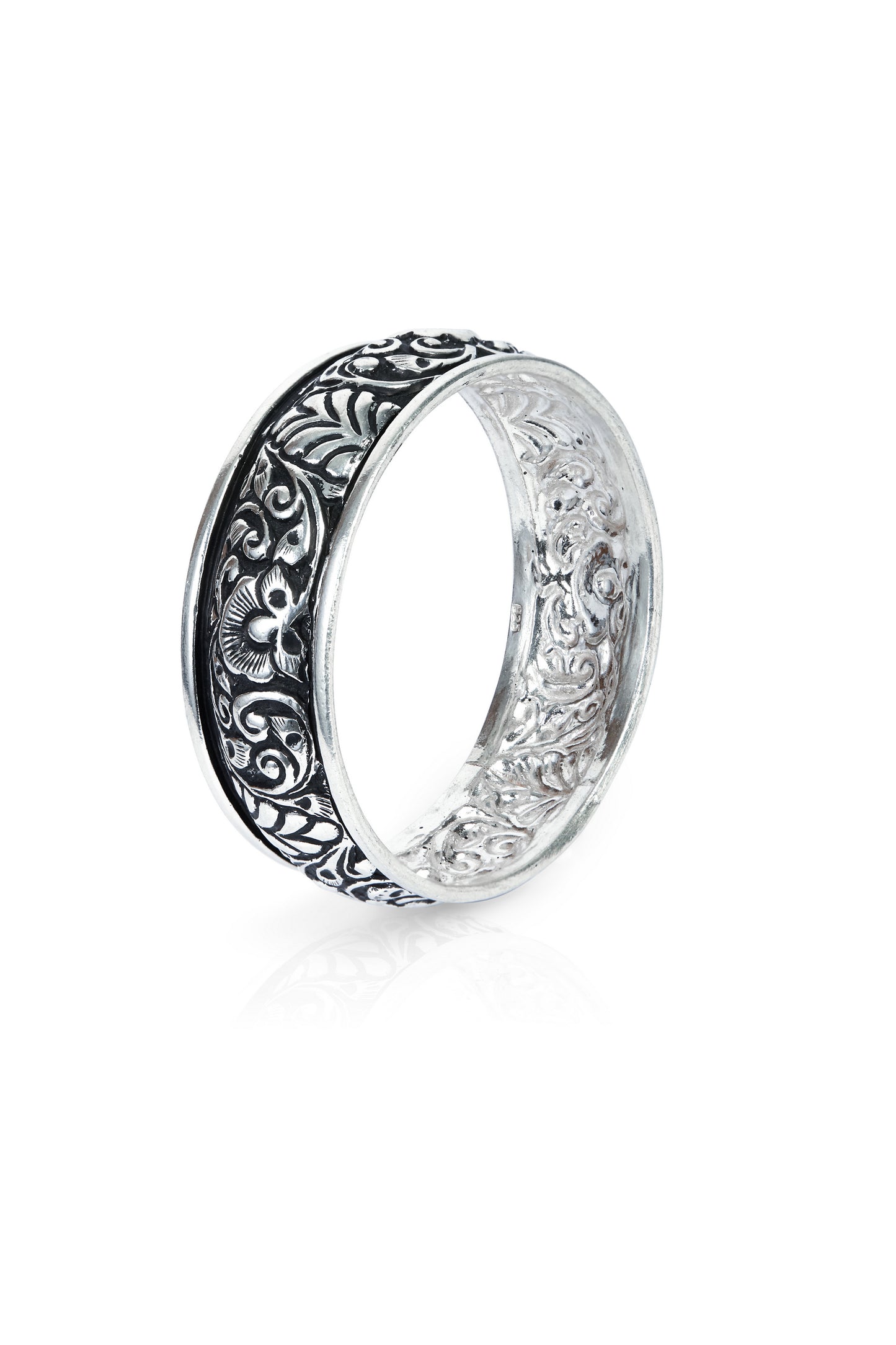 Noor Silver Plated Handcrafted Carved Oxidized Bangle