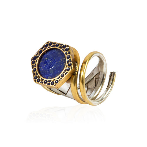 Azure Coil Lapis Lazuli Two-Tone Adjustable Ring