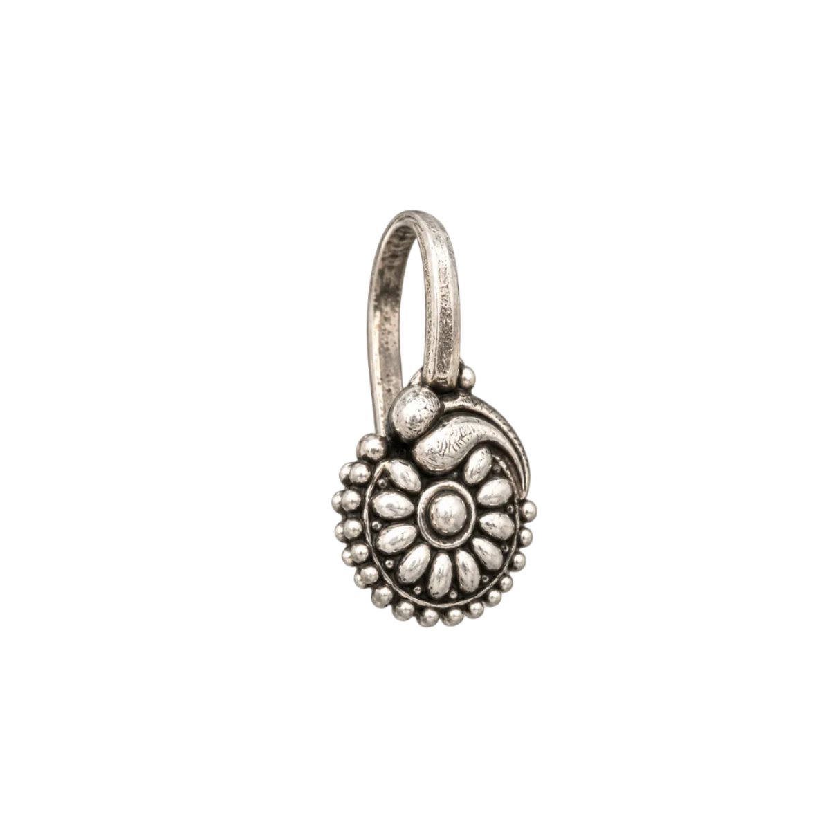 925 Silver Oxidized Floral Paisley Clip-On Nose Pin (Nath)