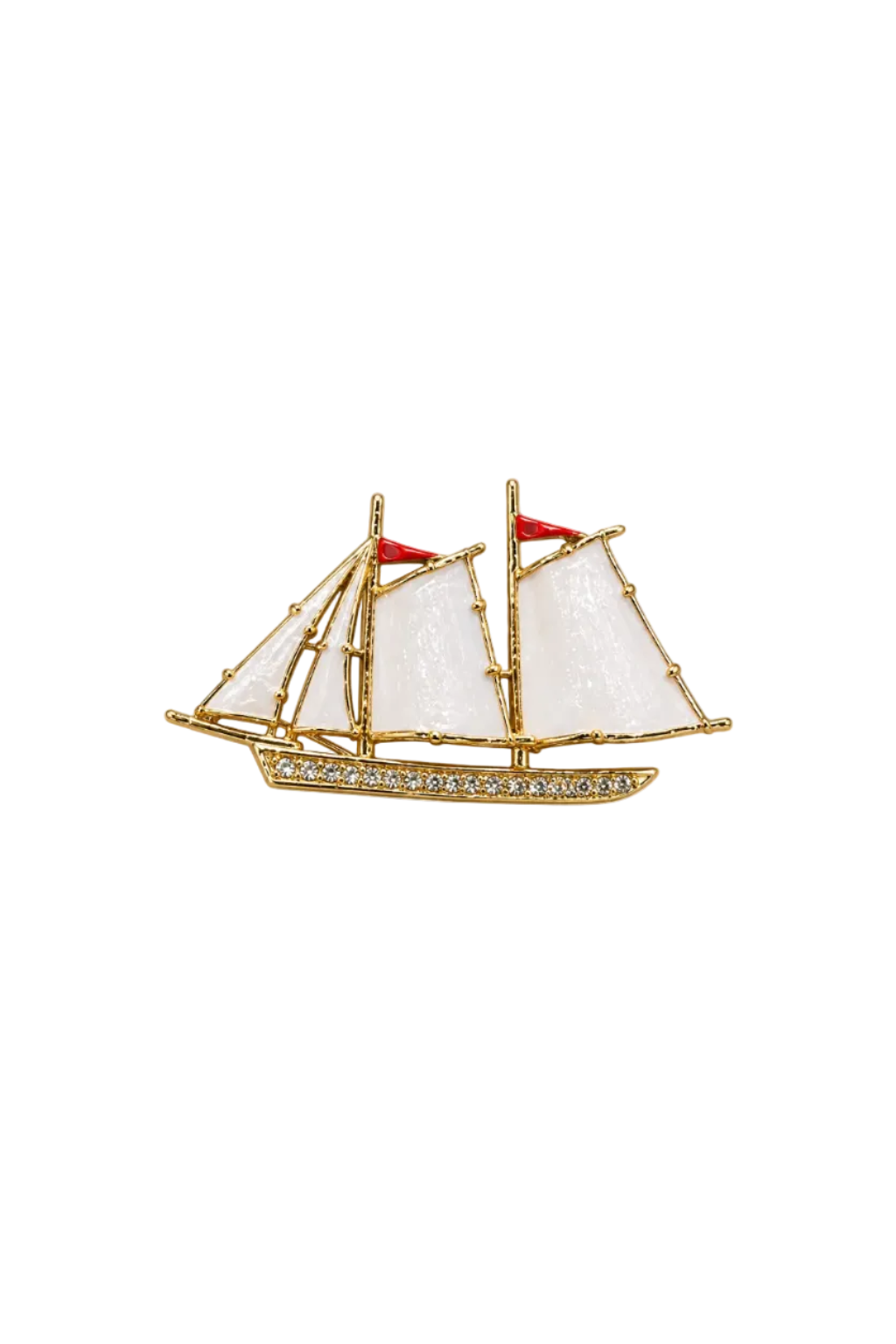 925 Silver Gold-Gilded Nautical Sailboat Enamel & CZ Brooch