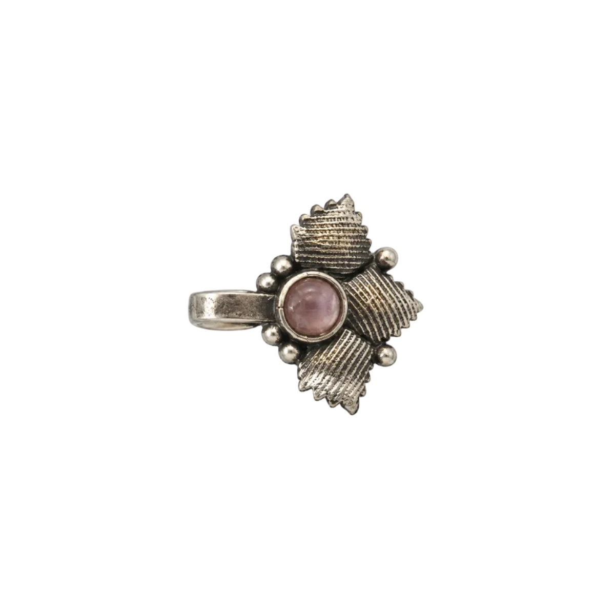 925 Silver Rose-Pink Cabochon Textured Leaf Clip-On Nose Pin (Nath)