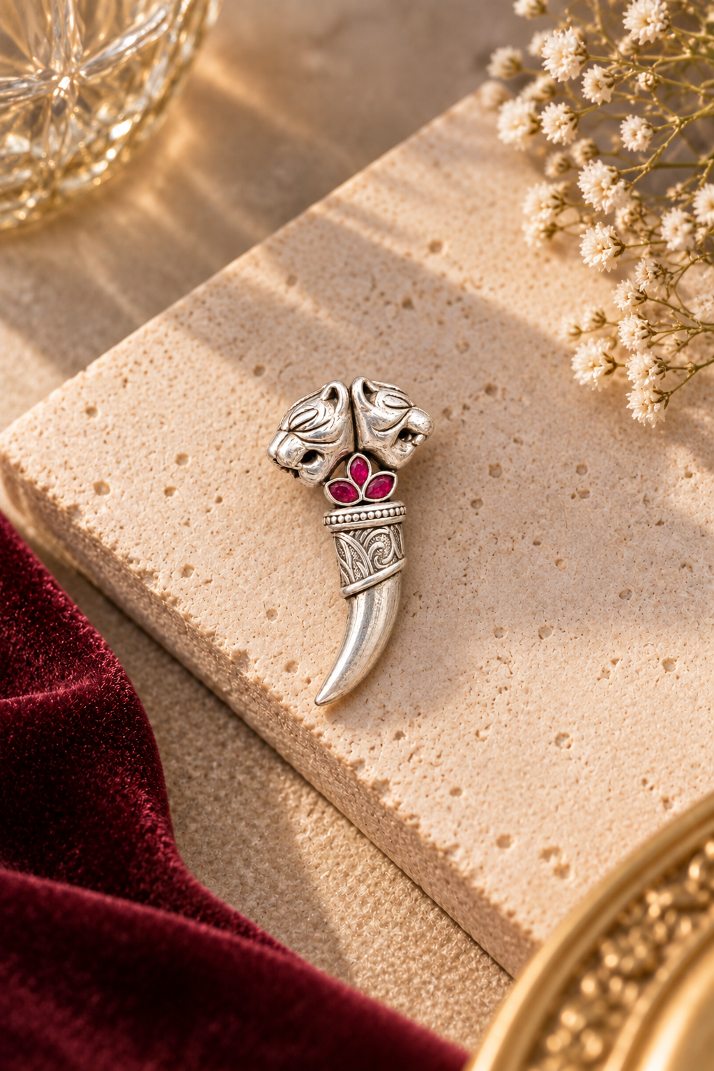 925 Silver Dual Head Tiger Brooch