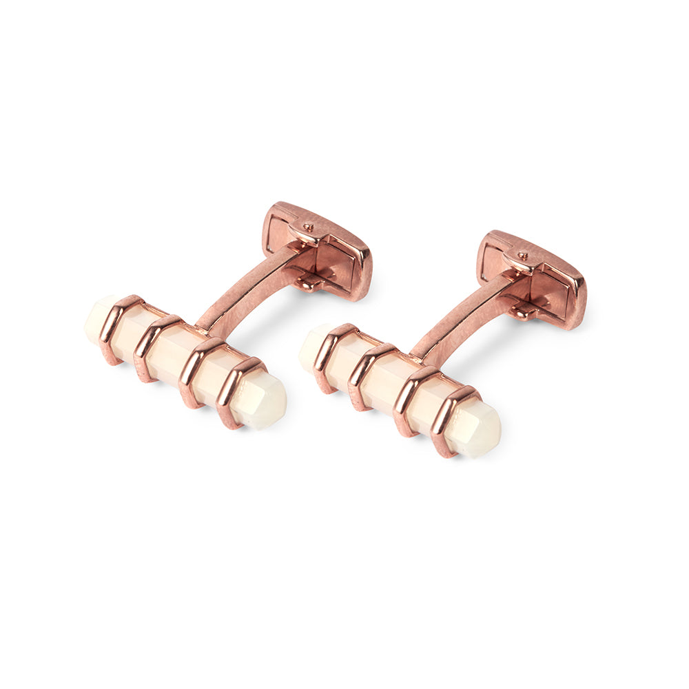 Elegant Rose Gold White Enamel Cufflinks