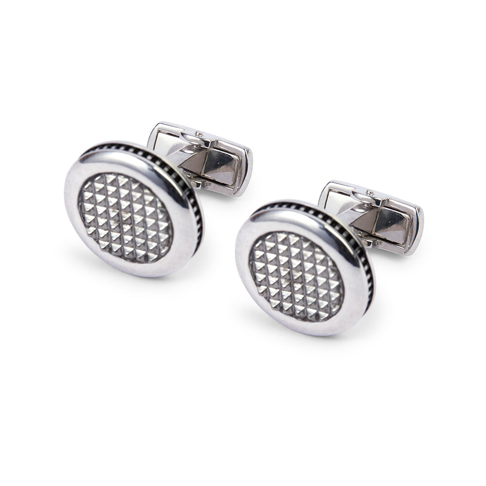 Geometric Silver Diamond Pattern Cufflinks