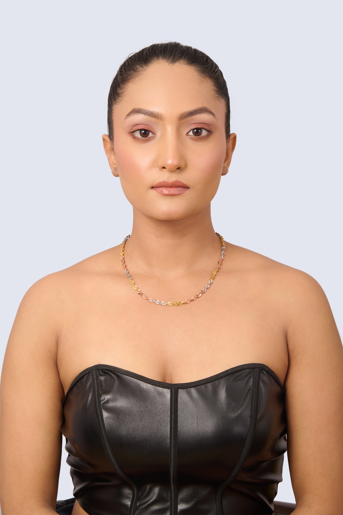 Tri-Color Silver Twisted Rope Chain Necklace