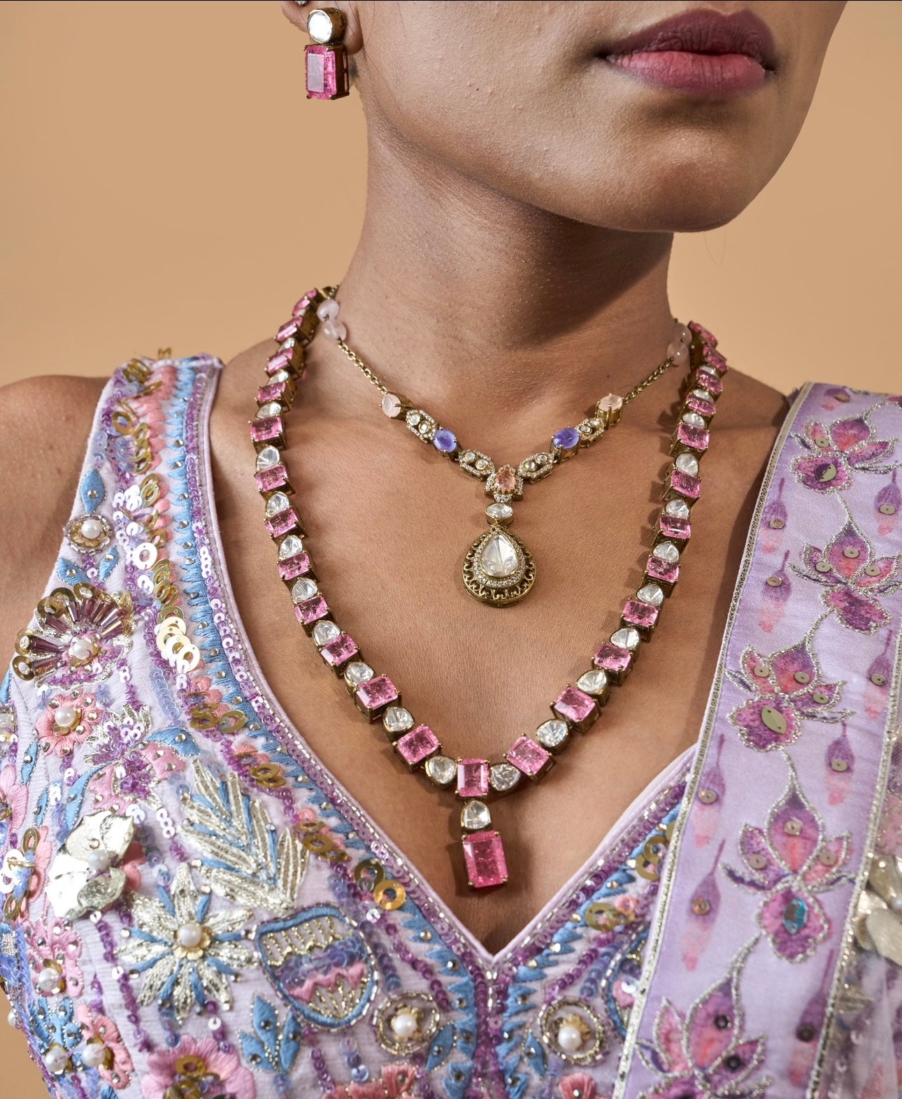 Gold-Finish Pendant Necklace with Multicolor Stones