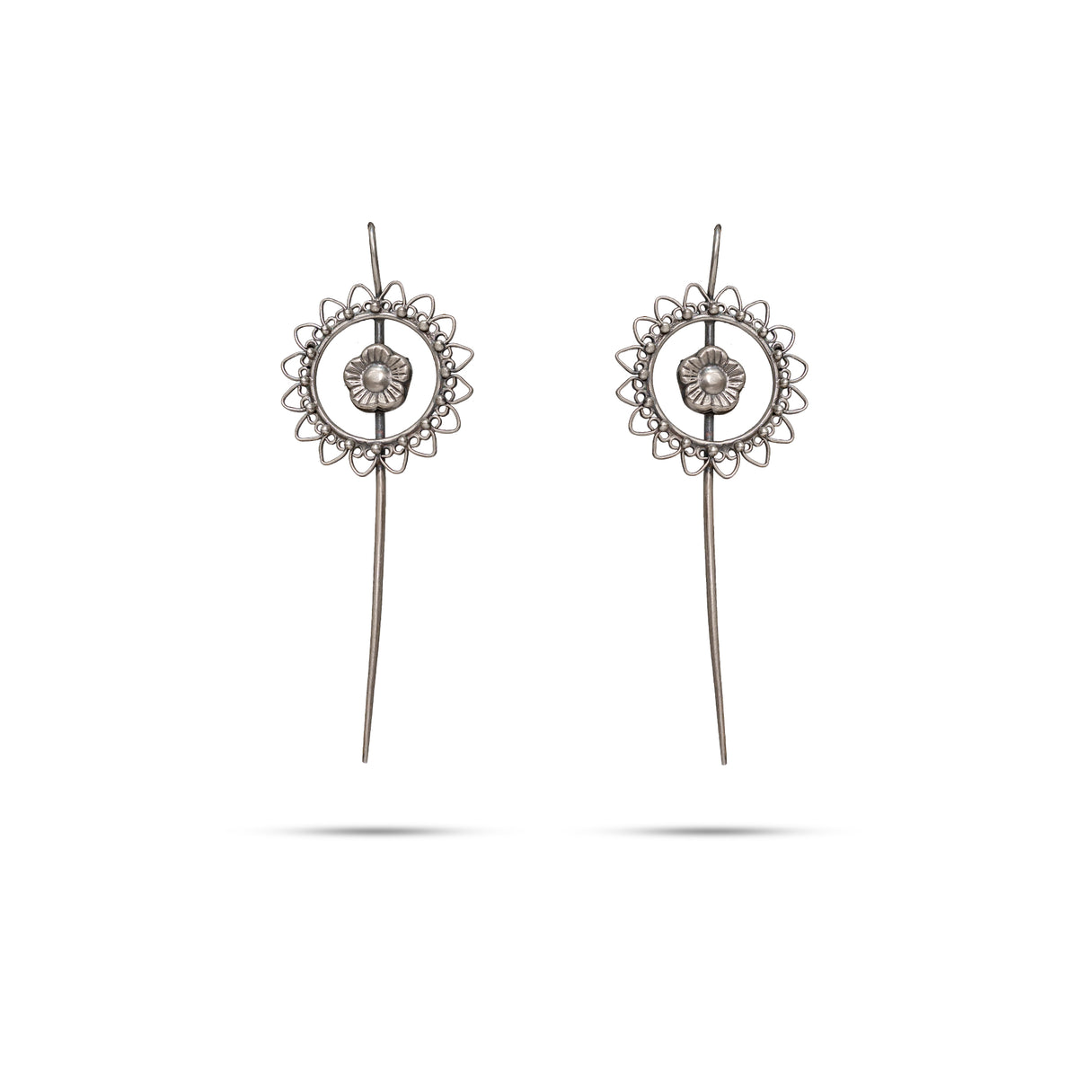925 Silver Floral Stick Drop Earrings