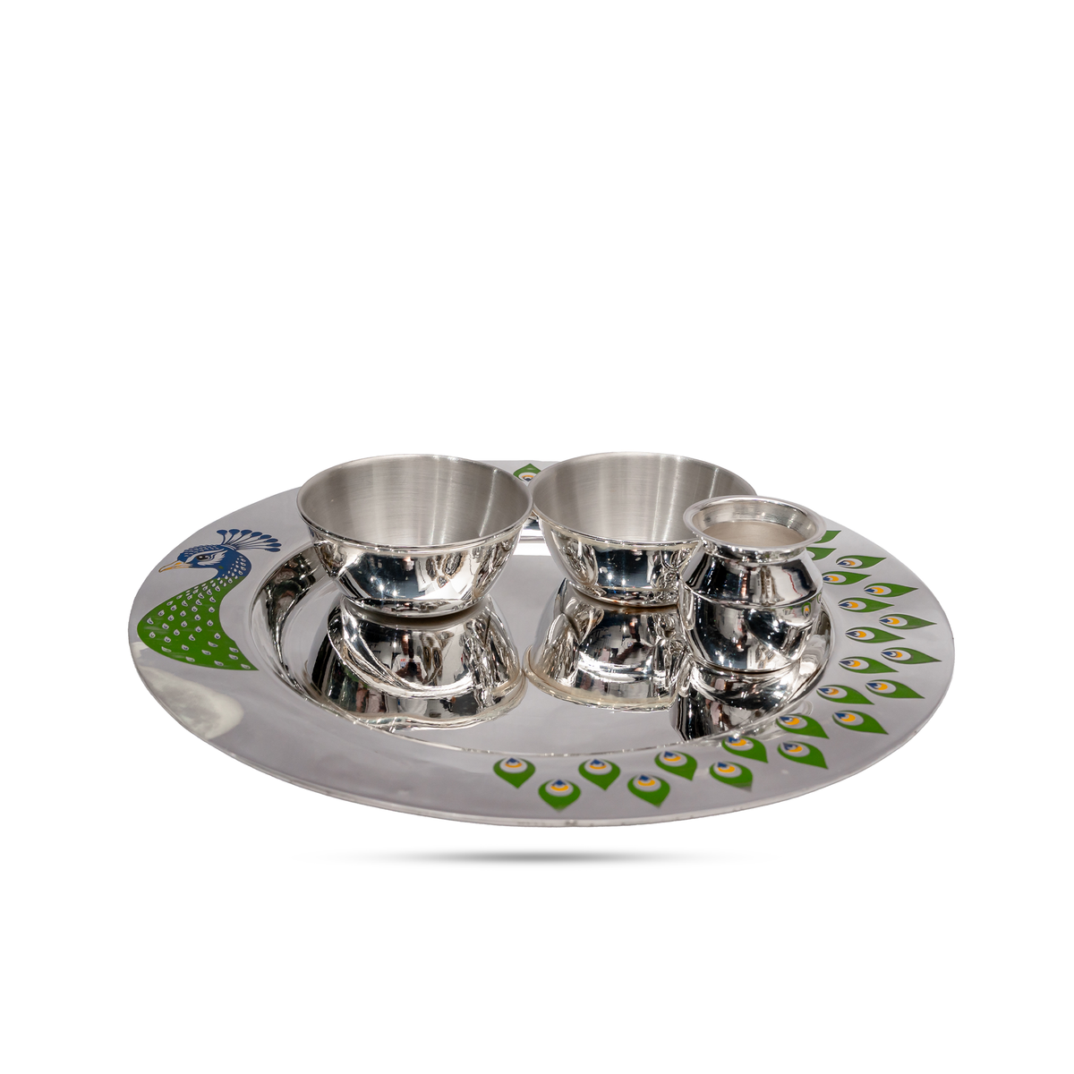 925 Silver Peacock Pooja Thali Set