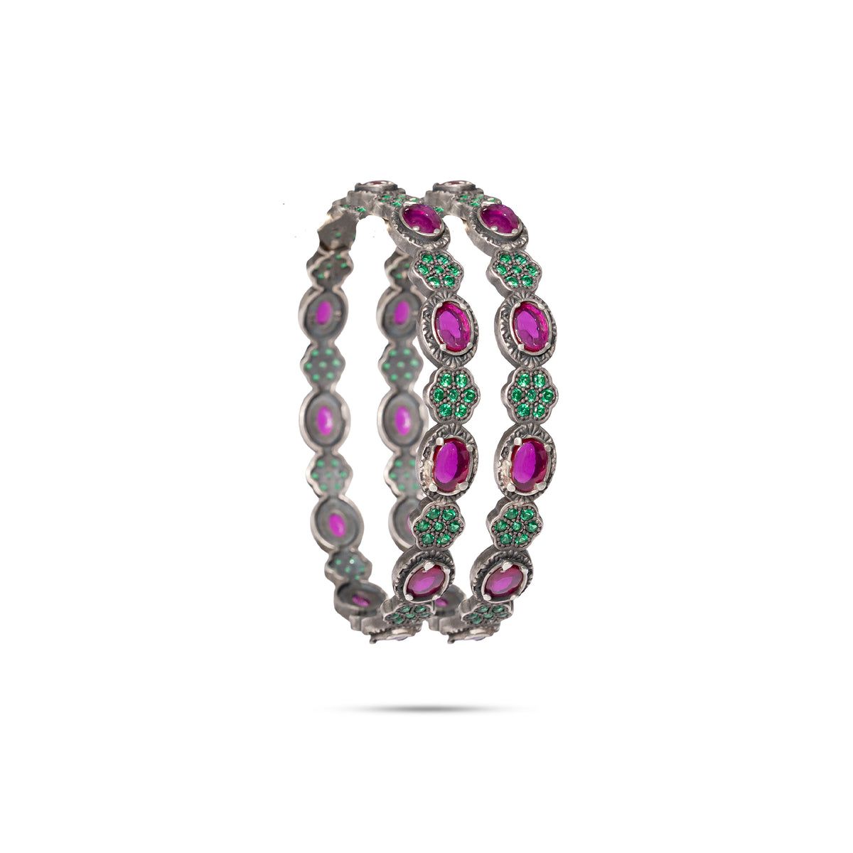 925 Silver Ruby Emerald Bangle Pair